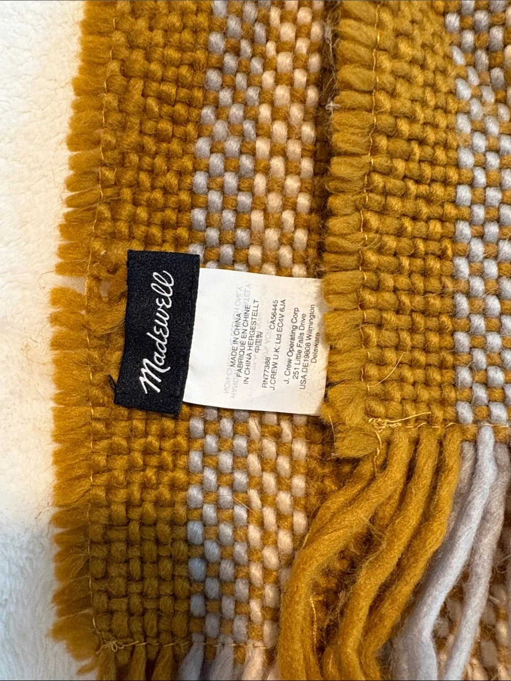 Madewell Mustard & Cream Striped Thick Scarf